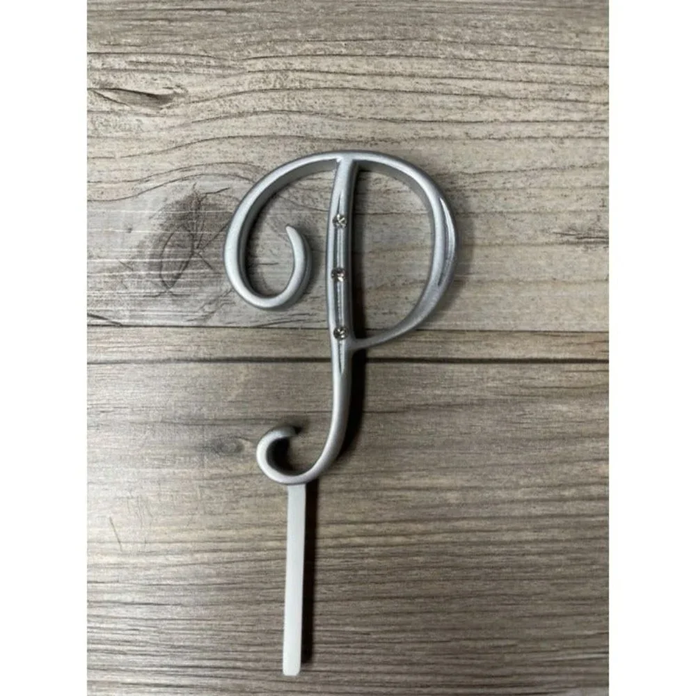 Wedding Small P Silver Finish Monogram Initial Rhinestones Cake Topper